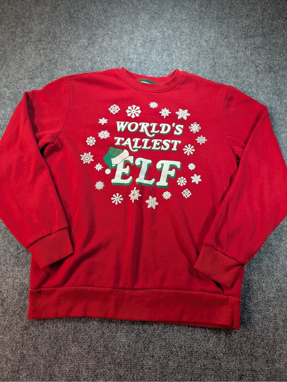 Holiday Time Red "World's Tallest Elf" Christmas Sweatshirt Medium Holiday